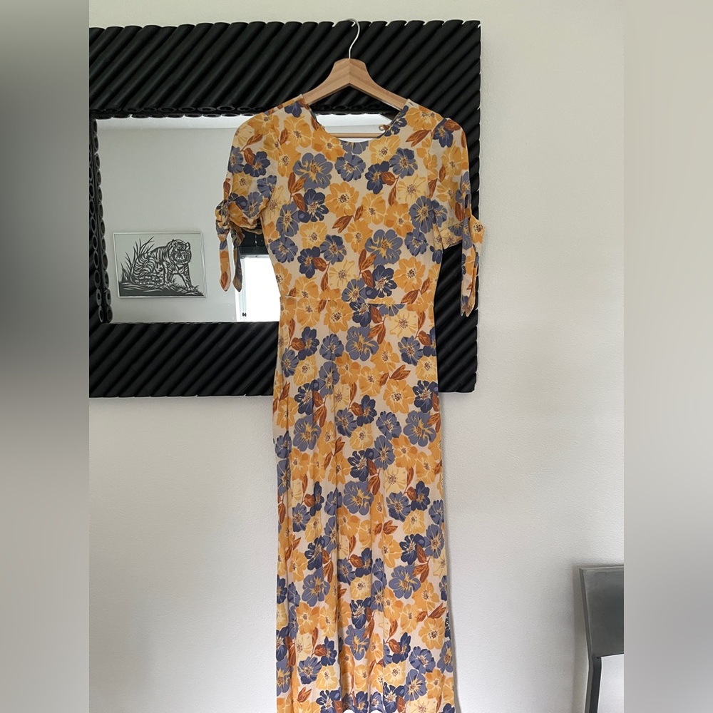 Reformation Yellow and Blue Floral Long Sleeve Dress